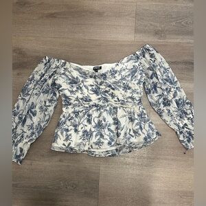 Express Blue and White Floral Off-Shoulder Blouse
